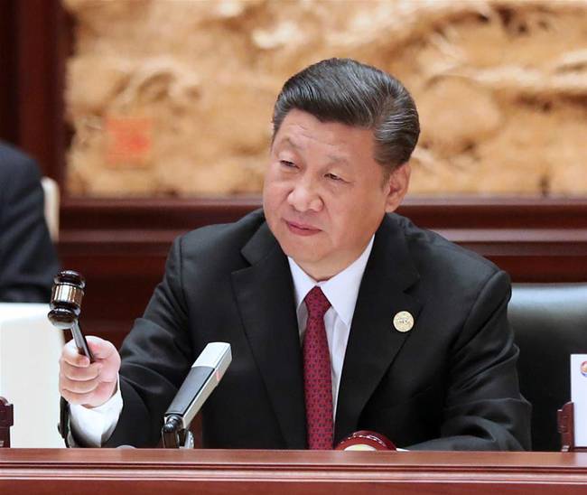 5月15日,“一带一路”国际合作高峰论坛圆桌峰会在北京雁栖湖国际会议中心举行,国家主席习近平主持会议并致开幕辞。这是习近平宣布会议开始。新华社记者 马占成 摄